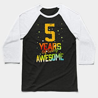 5th Birthday Girl Gift Vintage Retro 05 Years Of Being Awesome Gifts Funny 5 Years Old Boys Kids Baseball T-Shirt